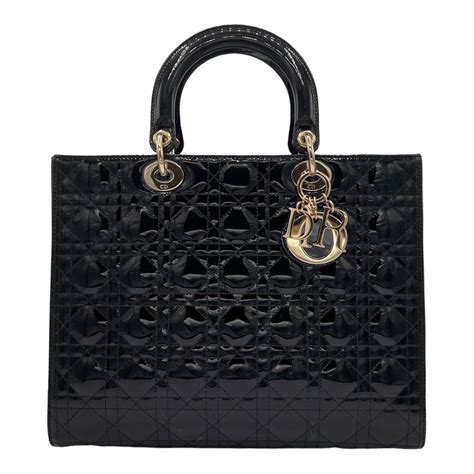 Dior Lady Grande Pelle Verniciata Nera Borsa a Tracolla 